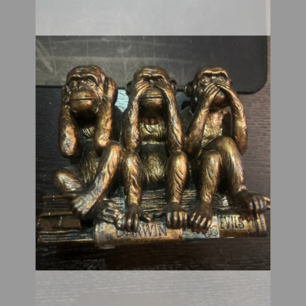 Three Monkeys, See, Hear, Speak Evil, Bronze Colored Resin Statue